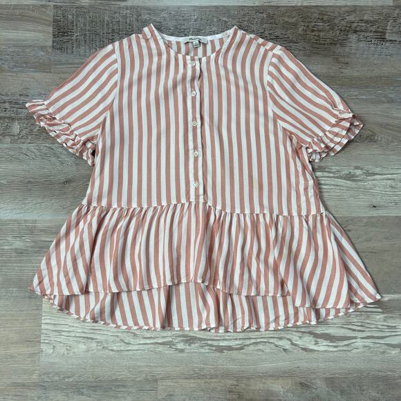 Madewell Peplum Button Down Top Red White Striped Ruffle Sleeve Blouse S - Picture 1 of 7